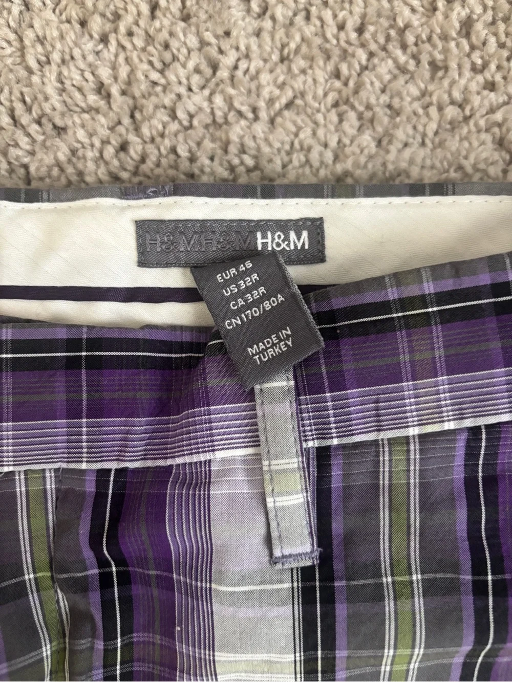 H&M Purple Plaid Flat Front Men's Shorts